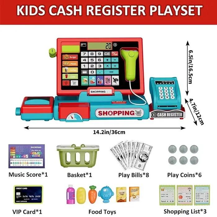 Ensemble de jeu de caisse enregistreuse d'achat avec calculatrice réelle