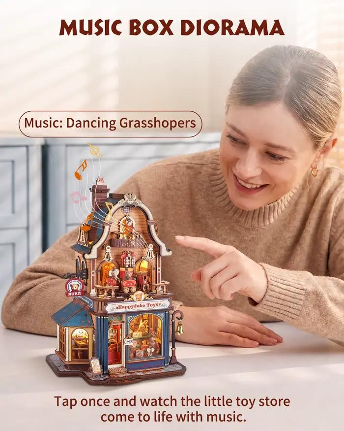 ROBOTIME ROKR Happyduke Toys Store Kit de Maison Miniature DIY Puzzle 3D en Bois Maison de Poupées Modèle de Scène Microature Cadeau d'Anniversaire