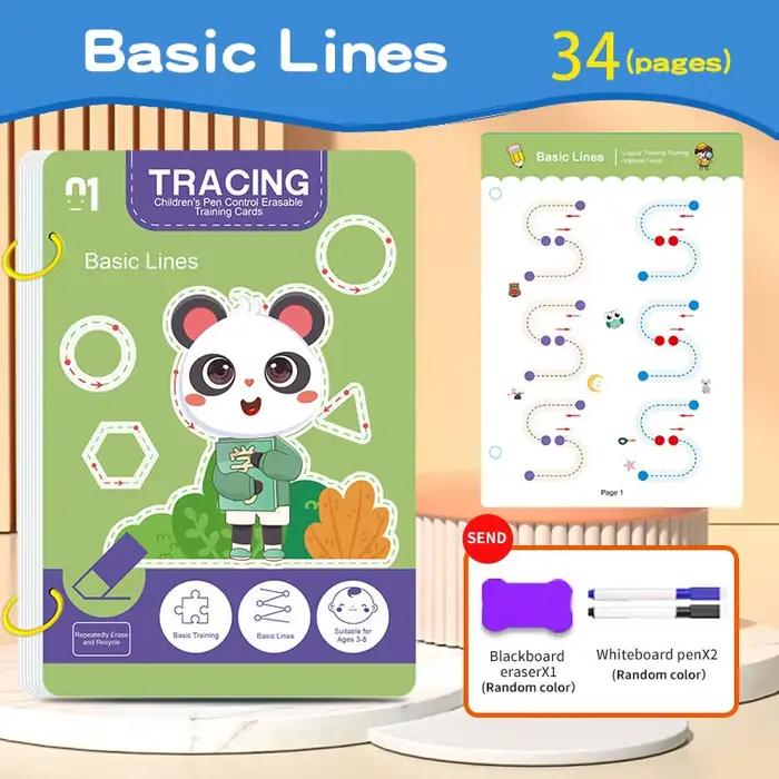 Ensemble de cahiers d'exercices réutilisables pour enfants de 34 pages avec stylo effaçable - Appren