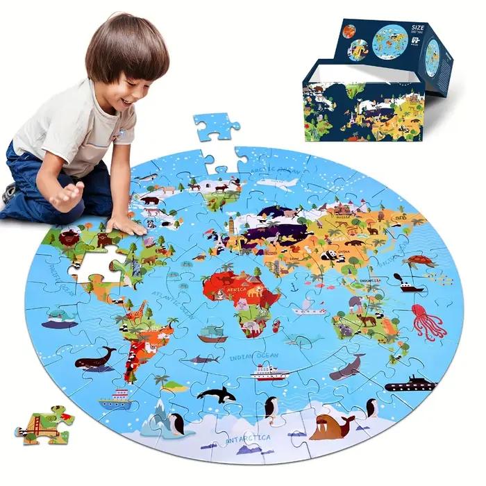 Puzzle de géographie du monde avec animaux pour enfants