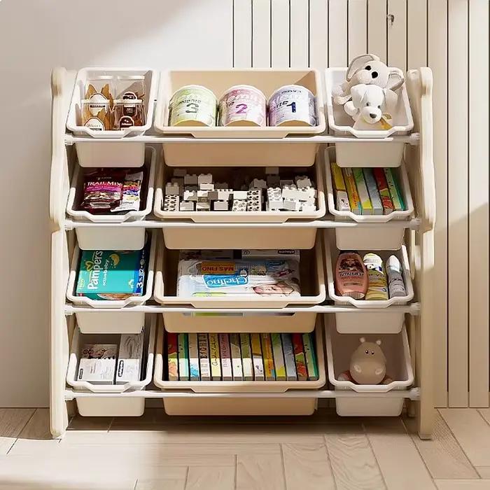 Organiseur de jouets pour enfants sur pied, armoire de rangement multi-niveaux avec étiquettes pour jouets et livres pour bébés