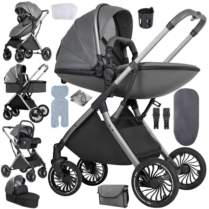 Système de voyage 3 en 1 pour bébé poussette légère pliable antichoc siège auto nouveau-né coquille d œuf vert armée foncé clair occasions spéciales famille sorties park promenade cadeau naissance