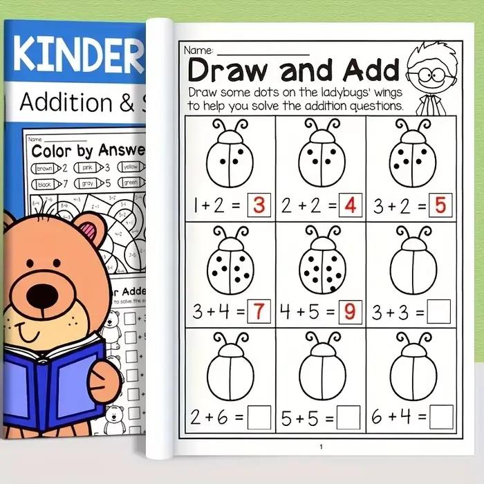 Cahier d'exercices interactif de mathématiques sur 32 pages - Feuilles de travail sur l'addition et la soustraction, puzzles croisés colorés, activités mathématiques amusantes