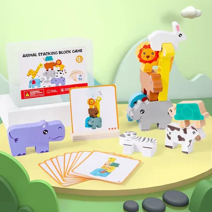 Blocs d'empilage d'animaux en bois Puzzle 3D Jouets éducatifs Montessori pour Enfants Occasions Spéciales