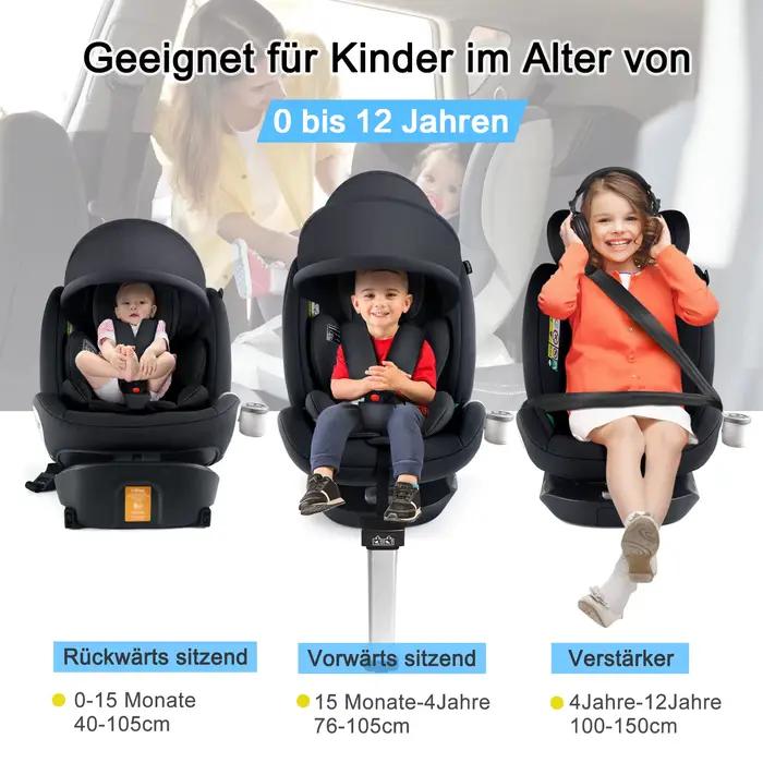 Sièges auto pour enfants avec rotation à 360° ° Système ISOFIX rotatif pour bébé, ceinture de sécu