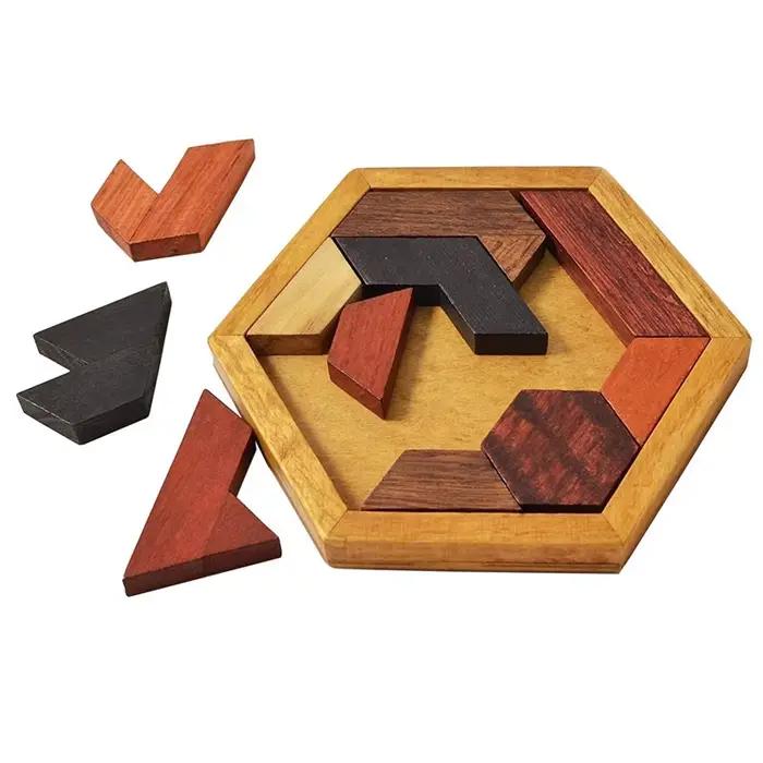 Puzzle Tangram Hexagonal Classique Casse Tete Rompecabezas De Madera Jeux De Réflexion Logique Pour Enfants Occasions Spéciales