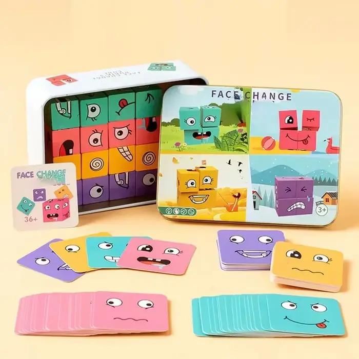 Blocs de construction à changement de visage Cube Puzzle en bois jeu de Table de combat pour enfants développement cognitif et créatif occasions spéciales