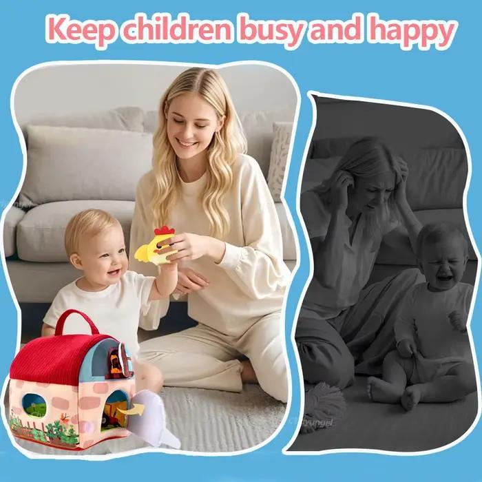 Grange en peluche avec animaux de ferme pour tout-petit, jouet sensoriel Montessori, portable et éducatif, cadeau pour nouveau-né, occaSIONS SPECIALES