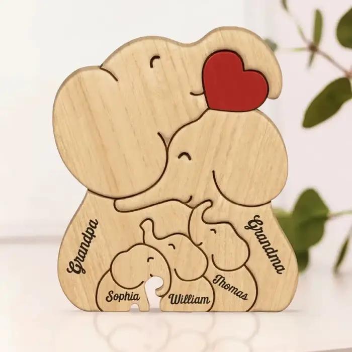 Puzzle en bois de famille d'éléphant de bricolage personnalisé