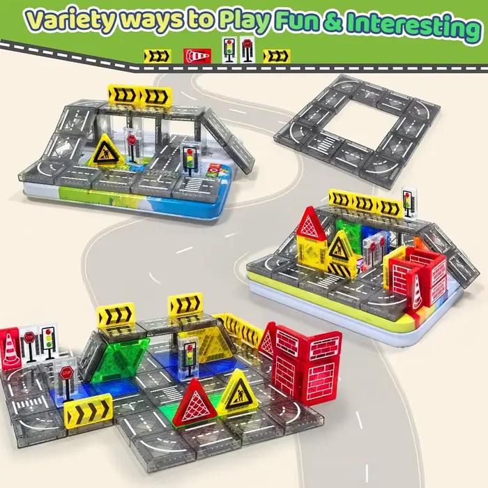 Ensemble de Construction de Route Magnétique Jouets Educatifs Pour Enfants Blocs Magnétiques Boîte en Fer Occasions Spéciales