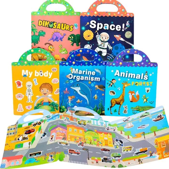 Livre d'autocollants de dessin animé réutilisable pour enfants, jeu de Puzzle à bricoler soi-même, jouets classiques d'apprentissage éducatif pour enfants de 2 à 4 ans, cadeaux