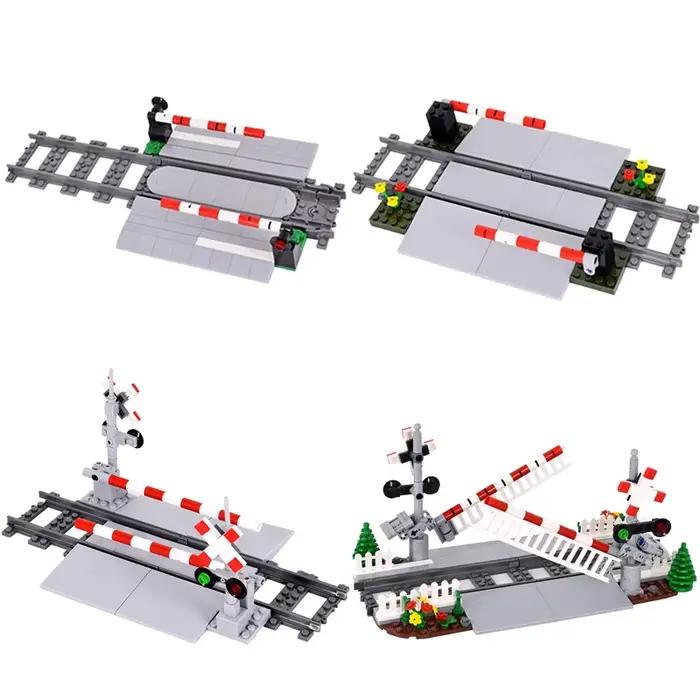MOC – blocs de construction de Train de ville, piste de Train, couloir, tige élévatrice, assemblage