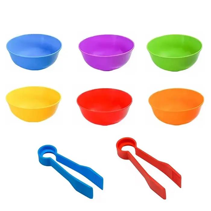 Ensemble de jouets de comptage et de tri pour enfants, pompons, couleurs arc-en-ciel, bols en plasti