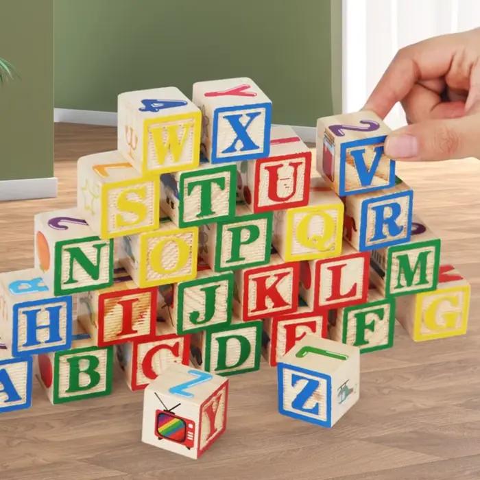 Blocs de construction en bois pour apprentissage Cognitif, lettres de l'alphabet et des chiffres, jouets cognitifs, motricité, lettre ABC