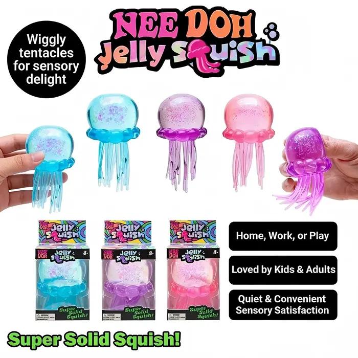 Jouet tendance Nee Doh Jellyfish & Cube Squish, jouet sensoriel anti-stress en gelée souple à presser, NeeDoh pour enfants et adultes
