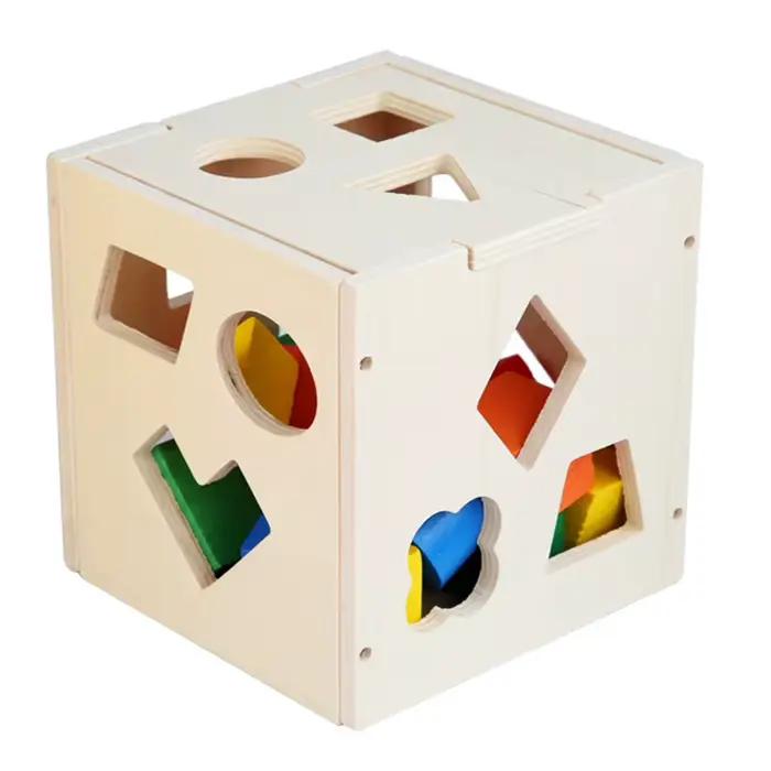 Boite d'intelligence montessori multicolore 15 trous puzzle 3d educatif forme geometrique bloc construction tridimensionnel bois enfants occassions speciales