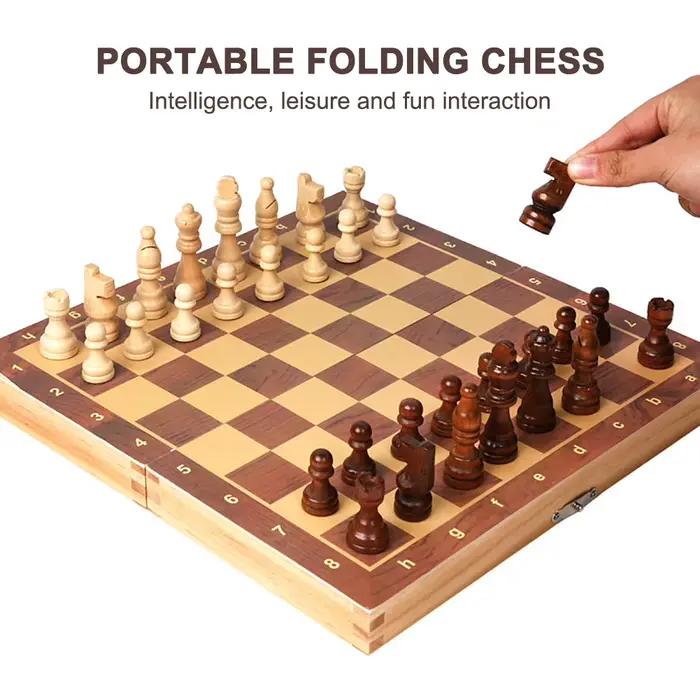 Jeu d'échecs, de dames et de backgammon 3 en 1 en bois