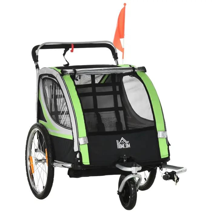 Remorque et poussette 2-en-1 HOMCOM pour enfants avec frein, ceinture 5 points, remorque de vélo avec poches latérales pour une sécurité maximale et des aventures en famille