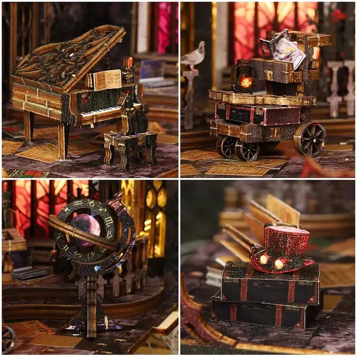 Zuuton Kit Coin Livre Château William Gothique Bois DIY Puzzle 3D Scène Miniature