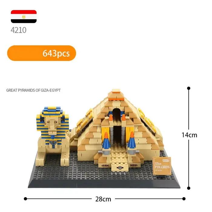 Maquette de construction en briques de l'archeitecture historique égyptienne célèbre dans le monde : Pyramide de Khéphren et Sphinx – Jouets de collection