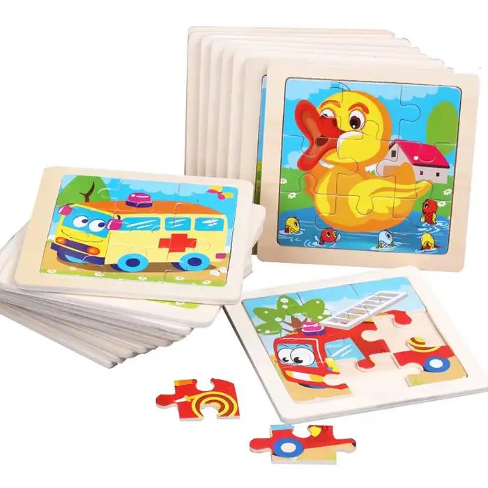11X11CM enfants Puzzle en bois dessin animé trafic d'animaux Tangram
