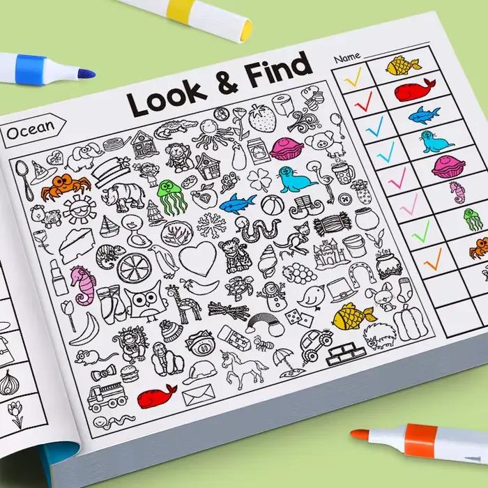 Jeu de recherche d'objets pour enfants, améliore la perception visuelle, livre de coloriage amusant, concentration et attention, cahier d'exercices d'écriture