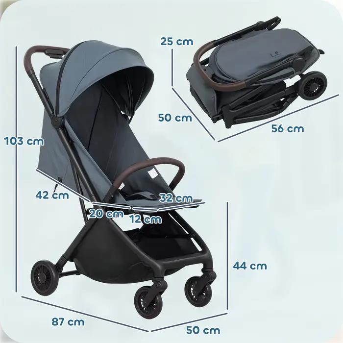 Poussette pliable Pawhut avec dossier inclinable, repose-pieds réglable, capote, harnais 5 points, c
