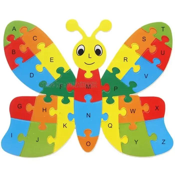 Puzzle Animaux en Bois avec 26 Lettres Alphabétiques Anglaises