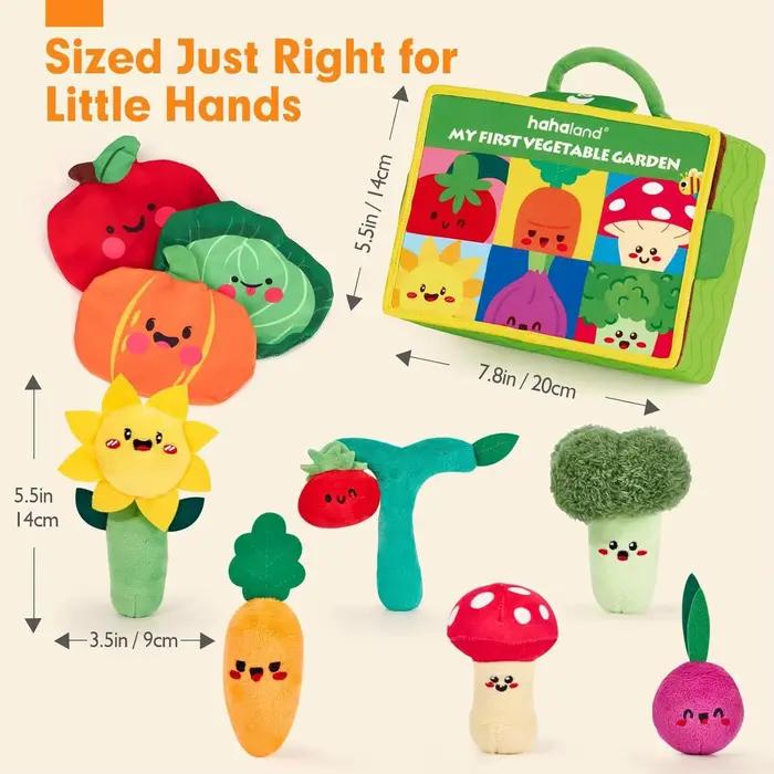 Jouets pour bébés 6-12 mois, fruits, légumes, plantes de jardin, jouets en peluche, jouet sensoriel Montessori, carotte, fleur avec hochet, miroir, couineur