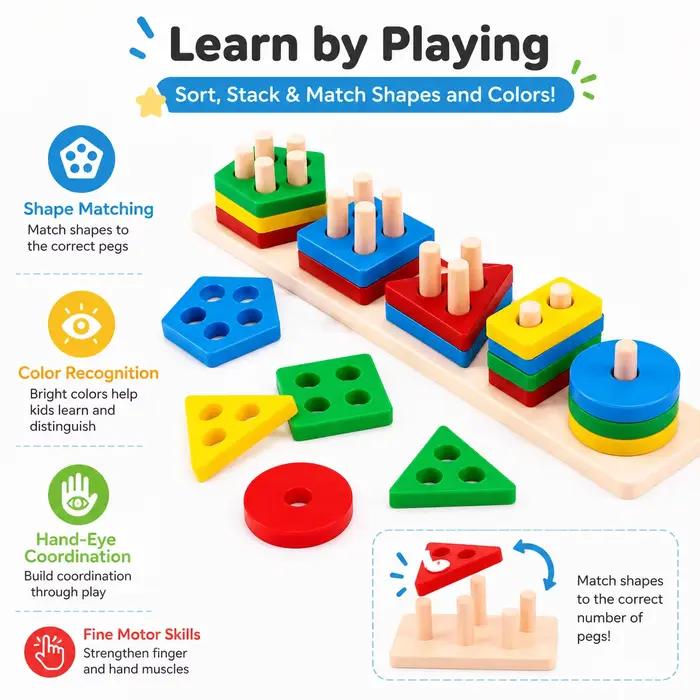 Un jeu de puzzle géométrique aux couleurs vives qui peut être empilé