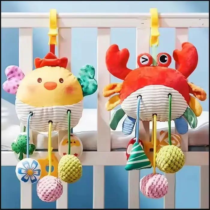 Jouets sensoriels pour bébé de 0 à 6 mois, accessoire de crabe suspendu pour berceau et siège de voiture avec hochets à Clip et jouet de dentition, cadeau pour nouveau-né