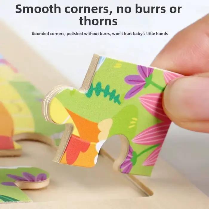 12 pièces bébé en bois 3D Puzzle dessin animé Animal dinosaure Intelligence Puzzle en bois jeu de Puzzle jouets éducatifs pour les enfants