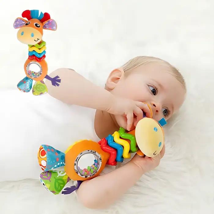 Jouet de dentition en peluche douce avec anneaux à hochet et papier froissé pour nouveau-né développement sensoriel éducatif pour bébé 0-6 mois occasions spéciales