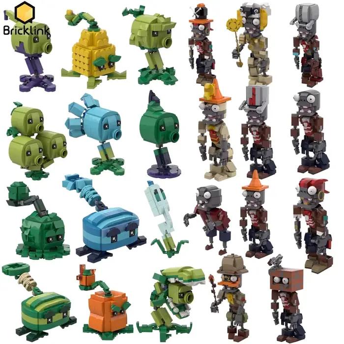 Bricklink MOC idées PVZ jeu plantes et Zombies bataille figurines ensembles paysan blocs de construction enfant jouets Halloween cadeau