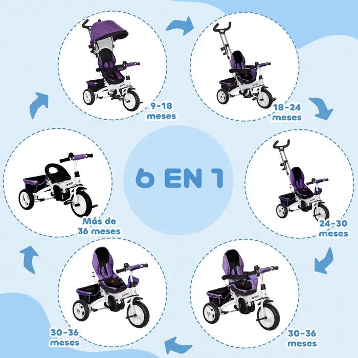 Tricycle évolutif Homcom pour enfants +12 mois avec auvent pliable