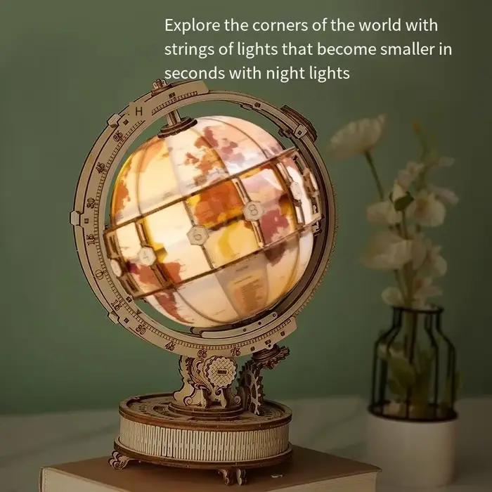 Globe en bois à assembler soi-même, modèle de puzzle 3D, jouet créatif, ornement lumineux, idéal comme cadeau d'anniversaire pour enfants/adultes