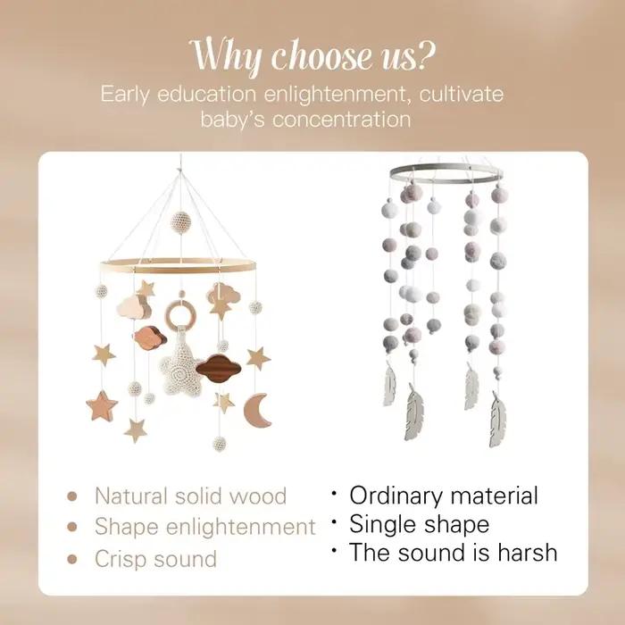Hochet en bois pour bébé de 0 à 12 mois, Mobile sur le lit, boîte à musique, cloche de lit, jouets suspendus