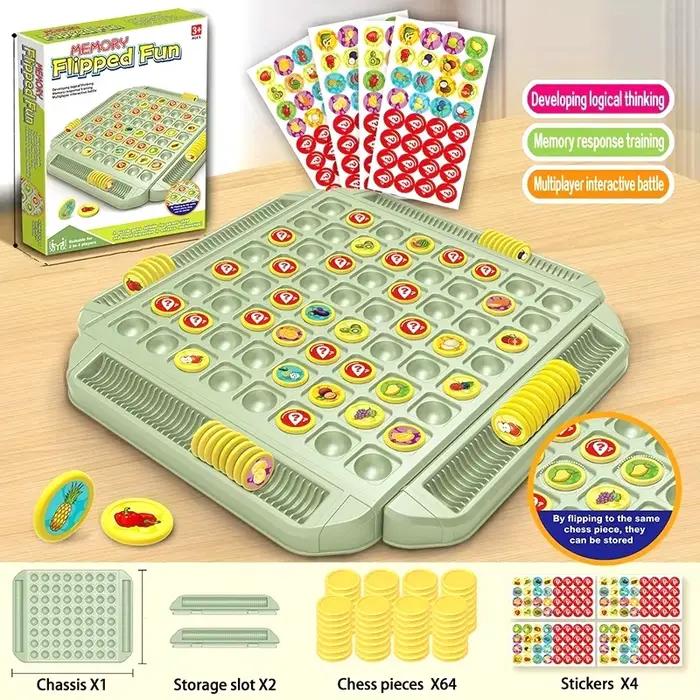 Jeu de société interactif de mémoire pour 4 joueurs - Puzzle coulissant coloré de fruits et d'animaux pour le plaisir