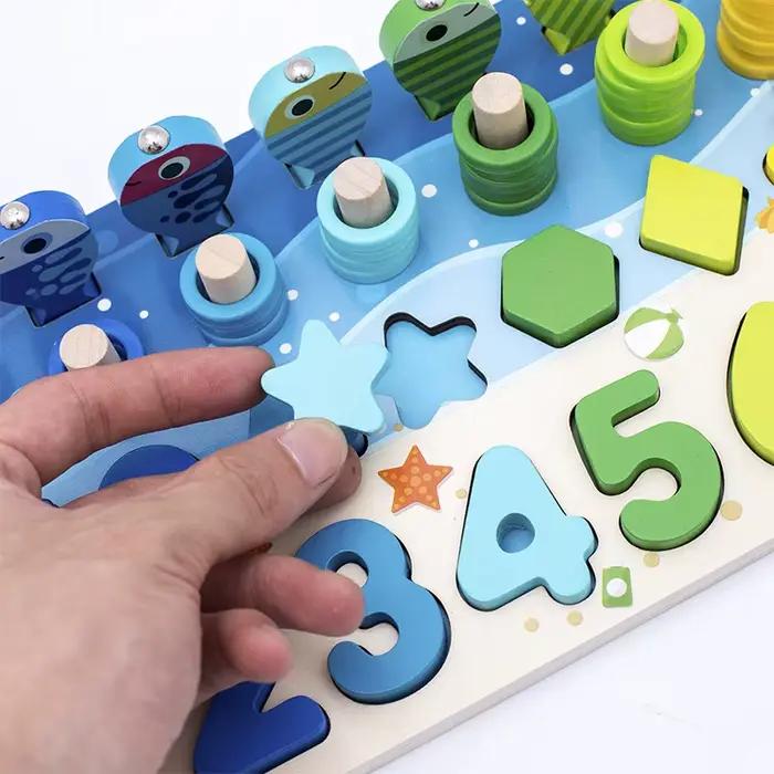 Jouets éducatifs 3D pour enfants d'âge préscolaire, en bois, Montessori, arithmétique, pêche magnéti