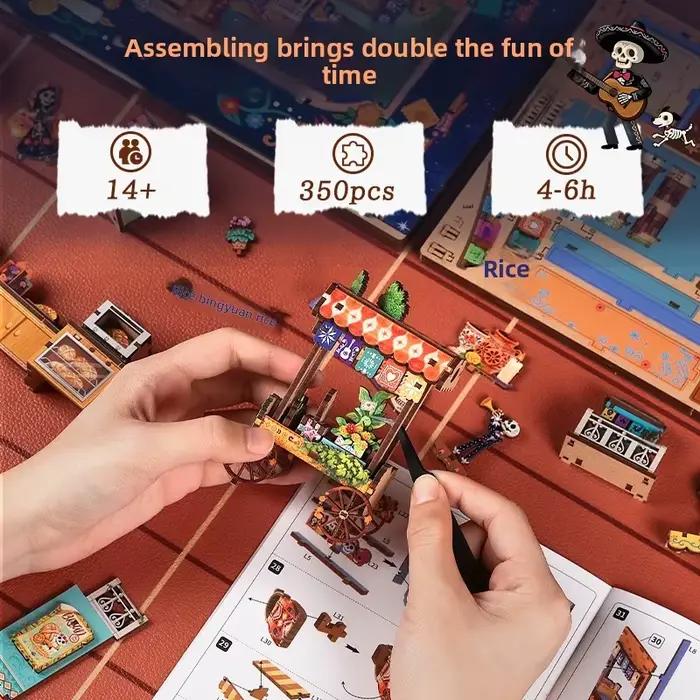 Kit de construction de maison miniature diy ensemble de blocs de construction puzzle 3d artisanat deco etagere livre jouet educatif enfants