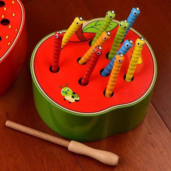 Jeu de capture de vers en bois Puzzle 3D Jouets éducatifs pour enfants Jeux interactifs magnétiques Montessori Cadeau Occasions Spéciales