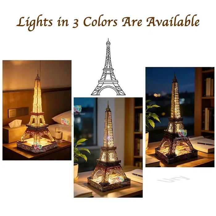 Puzzle 3D en bois Ury, Tour Eiffel de Paris colorée avec lumière, célèbres monuments classiques européens, modèle d'architecture mondiale, jouets DIY