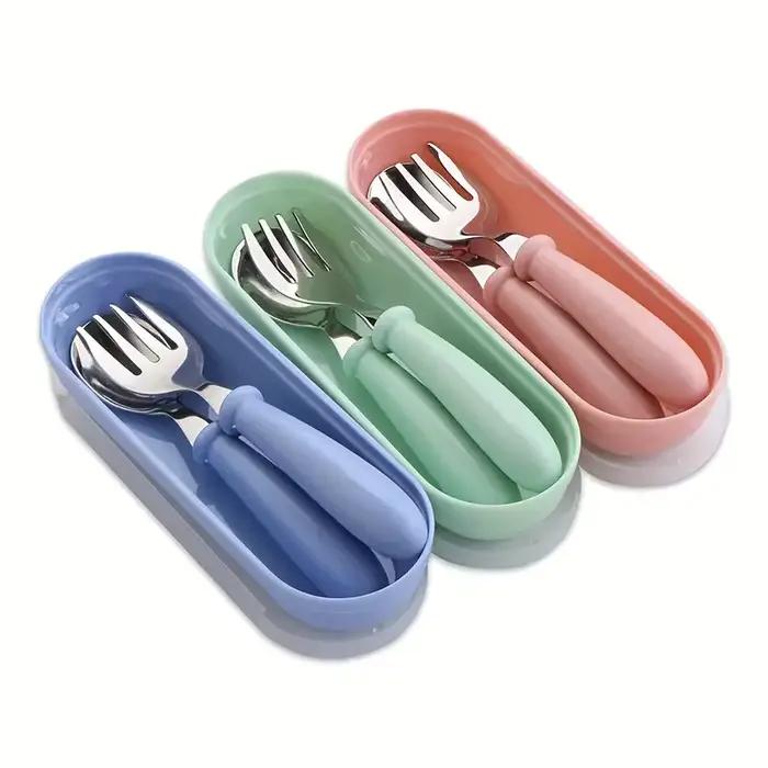 Couverts en acier inoxydable pour enfants 3-6 ans boîte adaptée apprendre à manger occasions spéciales bleu rose vert