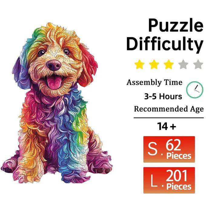 Puzzle en bois coloré avec chien de dessin animé, jouets de puzzle de haute difficulté, entraînement à la concentration pour adultes, cadeaux d'anniversaire de Noël