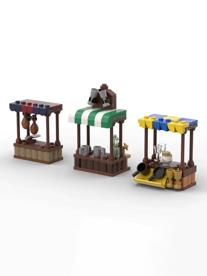 Jouet de blocs de construction MOC-ensemble de modèles de stand de marché carré de ville médiévale pour assemblage créatif-un ensemble de jouets comme cadeau de vacances adapté