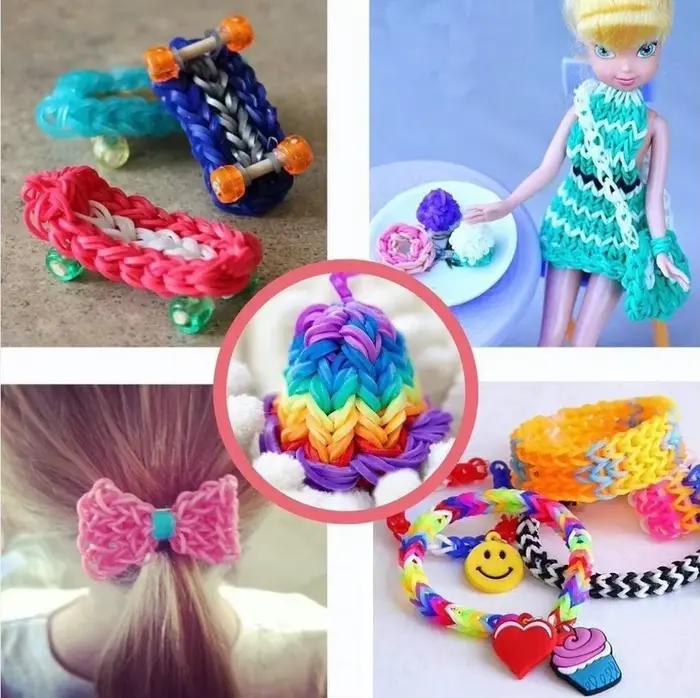Bracelets à métier à tisser Double couleur, cadeau pour fille, bande élastique tissée, laçage, jouet