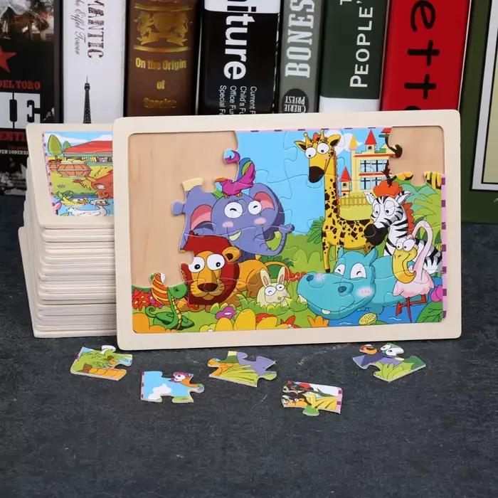 Nouveau 24 pièces Puzzles en bois enfants dessin animé Animal bois Puzzle jouets d'apprentissage édu