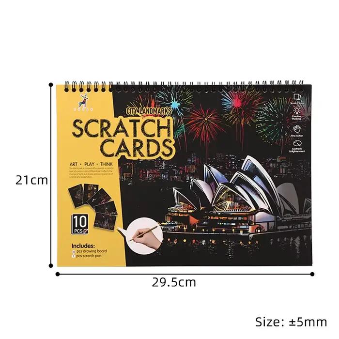 Livre de grattage magique avec stylet, motifs monuments mondiaux et paysages nocturnes, activité artistique relaxante et anti-stress, cadeau original pour adultes et enfants, occasion spéciale