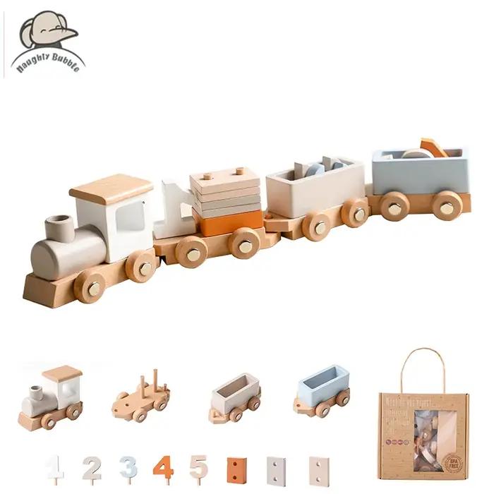 Train en bois jouet d'anniversaire jouets Montessori jouets éducatifs pour bébé chariot en bois joue