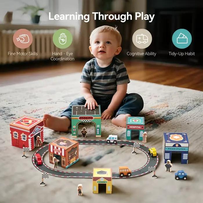 Blocs de construction de voiture, accessoires de piste, ensemble de jouets d'assemblage pour enfants, développe les compétences sociales du bébé, jouets d'apprentissage précoce pour enfants